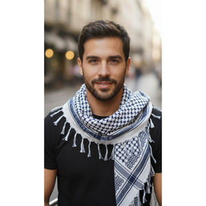 Navy Blue and White Cotton Soft Woven Keffiyeh Head <b>Scarf</b> 90 X 90 cm <b>Square</b> Ethnic <b>Scarf</b> with Digital Print Accessory Shawl - Product Image 4