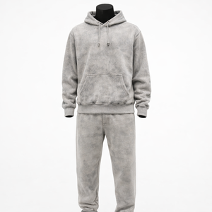 Conjunto Deportivo con Sudadera con Capucha en Color Gris Lavado al Ácido |   Conjunto Deportivo de Dos Piezas de Felpa Vintage de Algodón y Poliéster |   Conjunto de Ropa Urbana Unisex OEM ODM - Product Image 1