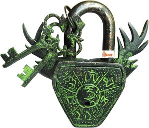 Cadenas en laiton antique avec 2 clés squelette pour portes boîte à outils armoire à bagages vélo école maison bureau voyage cerf stockage - Product Image 6