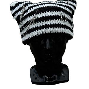 Unisex Grunges for <b>Cat</b> Ears Beanie Hat Alternative Punk Accessories for Outdoor Party Travel Casual Wear Stylish Character - Product Image 5