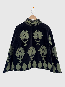 Mandarin Collar Women's Autumn Wear Full Sleeve Plus Size Floral Embroidered <b>Velvet</b> Jacket - Product Image 2