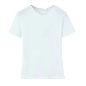 เสื้อยืดคอกลมแขนสั้นสำหรับผู้หญิงใส่ในฤดูร้อนทำจากผ้าฝ้ายผสมสามสีเสื้อลำลองระบายอากาศทรงสลิมฟิตสีพื้น XS XXS สูง - Product Image 2