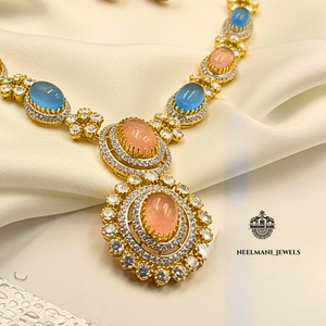 Russian <b>Pink</b> Crystal Necklace with Blue Stone Elegant and Luxurious - Product Image 1