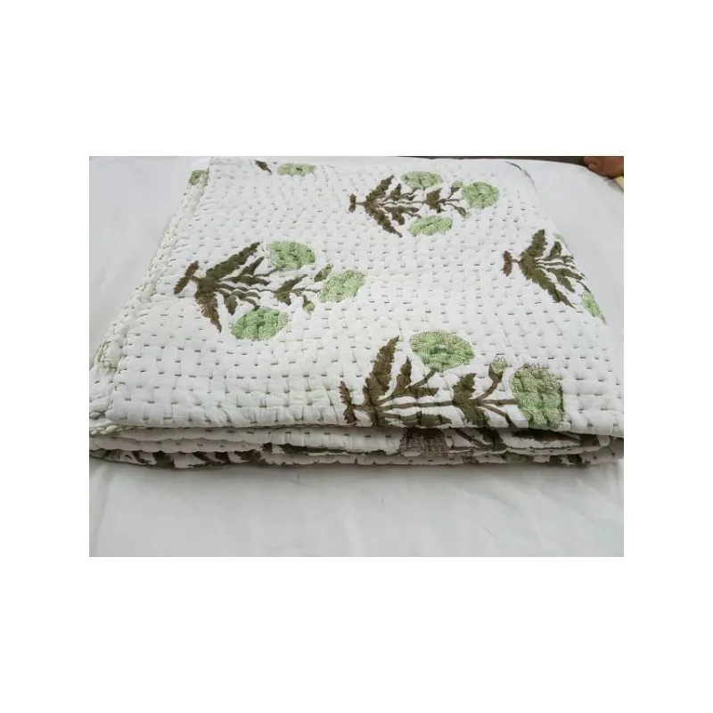 Ropa de cama reversible colcha edredones manta tiro algodón Bangali Gudari acolchado indio hecho a mano antiguo Vintage Sari Kantha edredón