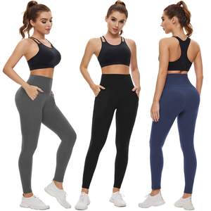 Women's High-Waisted Tummy Control Yoga <b>Leggings</b> Winter <b>Workout</b> Polyester Pants <b>Pockets</b> Casual Solid Seamed Techniques-Wholesale - Product Image 3