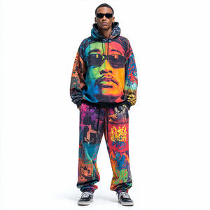 Sudadera con capucha transpirable unisex y pantalones acampanados, ropa de calle holgada, chándal con logotipo para hombres y mujeres, estampado de sublimación de invierno - Product Image 1