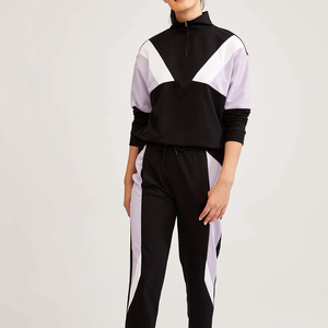 Ensemble deux pièces pour femmes, couleur unie, manches longues, fermeture éclair, col montant, survêtements de sport décontractés - Product Image 2