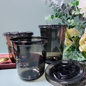 Customized Surface Finish PP Plastic Cup Food Packaging Customised PET Black Transparent Cold Drink Cup with Lid