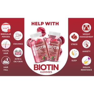 Gomitas de Biotina para el Crecimiento del Cabello con Vitamina B7 para Fortalecer las Uñas, Dar Brillo a la Piel y Mejorar el Metabolismo Energético, Veganas y Deliciosas - Product Image 3