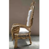 Roi Éléphant Antique Sculpté Haut Dossier Tufté Bois Trône Chaises Or Blanc Élégant Traditionnel pour Salon Mariage Maison
