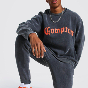 Top Trending Casual Plain Acid Wash Unisex Sweat Suit Two Piece Set 100% Cotton Quick Dry Eco-Friendly - Product Image 3