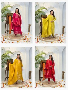Jacquard Handwork Kurti Pant Dupatta Set in Pure Muslin Meena <b>Detailing</b> Party Wear <b>Quick</b> Dry Wrinkle Free Handcrafted Embroidery - Product Image 5