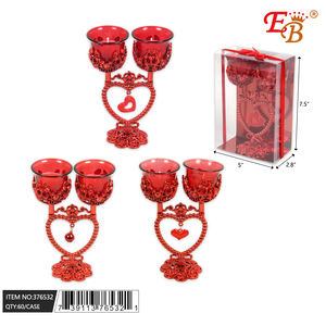Portacandele doppio Eb in plastica rossa, decorazioni per San Valentino, stile classico, 7,5 pollici - Product Image 1