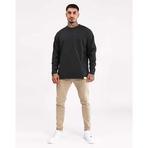 T-shirt à manches longues col rond pour homme Imperio Design, gris, coupe classique, tissu épais et lourd, uni, décontracté, respirant, modèle basique - Product Image 1