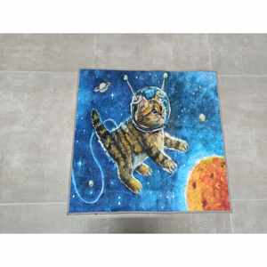 Alfombra de Gato Astronauta: Decoración Espacial para Cuarto de Bebé, Alfombra para Habitación Infantil, Alfombra de Chenilla - Product Image 1