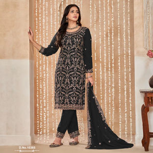 Ensemble Salwar Kameez Dupatta semi-cousu prêt-à-porter en soie brodée de sequins, style pakistanais tendance pour mariage - Product Image 1