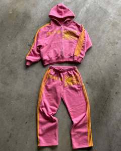 ชุดวอร์มผู้ชายทรงหลวมพิมพ์ลายฟอกสีแบบซันเฟด ผ้าฟลีซโพลีเอสเตอร์/คอตตอน มีฮู้ดคู่แบบซิป - Product Image 4