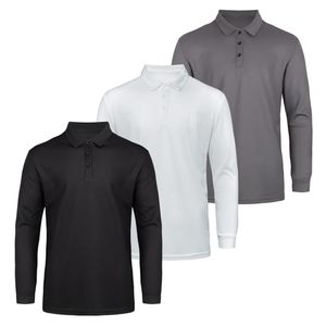 Lot de 3 chemises de golf pour hommes, respirantes, unies, à manches longues, tricotées, 3 boutons, décontractées, pour le sport, les activités de plein air et le travail - Product Image 1