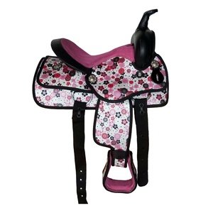 Selle de course sans arbre synthétique Western sur mesure de qualité supérieure en cuir durable avec impression florale pour l'équitation - Product Image 1