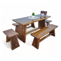 Mesa de Comedor Plegable de Madera Sua con Borde Natural y Sillas, Juego de Comedor Moderno y de Lujo para Uso en Interiores y Exteriores, Cocina/Sala de Estar, Indonesia