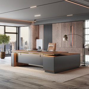Contemporary <b>L</b>-<b>Shaped</b> Executive Standing <b>Desk</b> with Adjustable Height Engineered Wood Top Steel Frame-DESK2-0036 - Product Image 1
