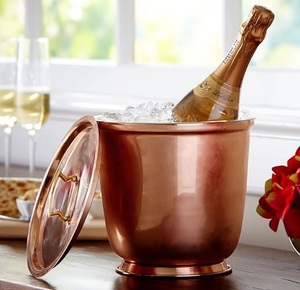 Elegant large copper ice <b>bucket</b> with antique appeal for homes parties weddings and top notch drink presentation purposes - Product Image 5