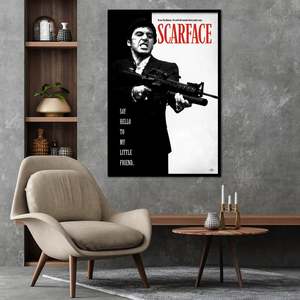 Al Pacino's Scarface <b>Poster</b> Say Hello to My Little Friend Modern Design Style Black <b>Frame</b> Paper Material for Wall Use - Product Image 1
