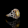 Bague de fiançailles en diamant de laboratoire, pierre jaune taille marquise, sertie à griffes, or massif 18 carats plaqué rhodium, luxe, anniversaire, mariage