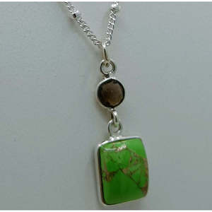 Handmade Sterling <b>Silver</b> <b>Necklace</b> Green Copper Turquoise Smoky Quartz Dual Gemstone Pendant Chain Fashion Beaded <b>Necklaces</b> - Product Image 3