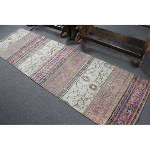 Tapis turc 2,6 x 8,9 pieds, tapis vintage rayé bleu en laine - Product Image 4