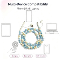 Câble de données USB avec nœud papillon et perles ovales, 4 en 1, multi-embouts, cordon de charge universel pour téléphone portable
