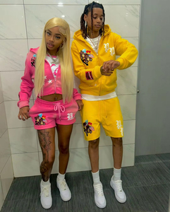 Ensembles courts de printemps Streetwear survêtement logo personnalisé imprimé bouffant survêtement à capuche et short ensemble hommes - Product Image 4