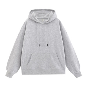 Sudadera con capucha para hombre con logotipo bordado personalizado OEM, sudadera holgada de punto americano antiarrugas con hombros caídos de Color sólido - Product Image 2