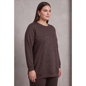 Sudadera de punto modal de talla grande con detalles, color café - Product Image 2