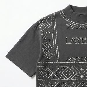 Women 100% Cotton Hotfix Rhinestone 3D Print Appliques Crop Top <b>Y2K</b> Streetwear T-<b>Shirt</b> Summer Off-Shoulder Turtleneck Baggy - Product Image 5