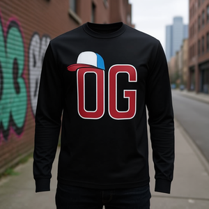 T-shirt à manches longues Og Original Gangster, design chapeau noir, rouge et blanc - Product Image 3