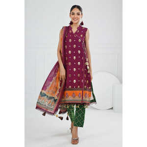 ชุดสูทผ้าไหมดิบปักลายสำเร็จรูป 3 ชิ้น สำหรับผู้หญิง พร้อมผ้าคลุมไหล่ผ้าฝ้ายลายแจ็คการ์ด FE-52008 - Product Image 4