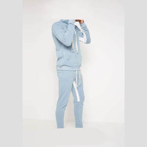 Prix de gros – Ensemble de survêtement uni pour homme en polyester/coton respirant et anti-transpiration, avec capuche, 2 pièces, hiver, avec poches - Product Image 1