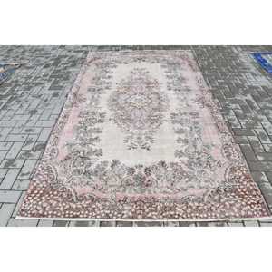 Turkish Large Rug 5.5x9.2 ft, Pink <b>Brown</b> Plants & trees Rug <b>Wool</b> - Product Image 1