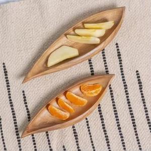 Ensemble de 3 assiettes de service en bois élégantes en forme de feuille Vaisselle dernier design pour les plats de fruits à dessert et la cuisine - Product Image 3