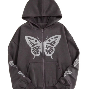 OEM Wholesale Butterfly Print Zip up Hoodie <b>Top</b> Quality Custom Hoodies for Women Custom Unisex Hoodies - Product Image 1
