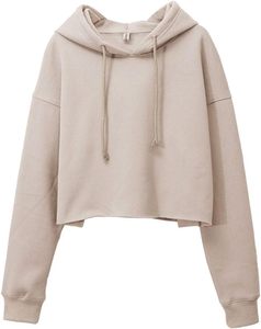 Women's Long Sleeve Fleece <b>Crop</b> <b>Top</b> Sweatshirt with Cropped Hood Embroidered Polyester Cotton for Winter - Product Image 1