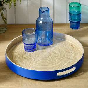 Service de boissons plateau en fibre de bambou de couleur bleue plateaux ronds fabriqués de manière naturelle pour le service de repas - Product Image 1