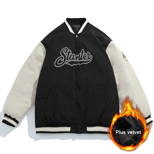 Men's Long Sleeve Hooded <b>Mandarin</b> <b>Collar</b> Varsity <b>Jacket</b> with Waterproof Canvas Fabric and Front Logo Placement - Product Image 6