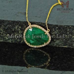 Collar de oro de 14k con piedras preciosas de Esmeralda Natural, joyería hecha a mano con diamantes incrustados, joyería al por mayor - Product Image 2