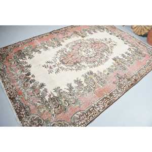 Vintage Rug, 6.1x8.9 ft Turkish Rug, <b>Brown</b> Abstract <b>Wool</b> Rug - Product Image 2