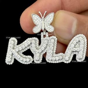 Colgante de Letra con Diamantes Cultivados en Laboratorio, Chapado en Oro de 10K, Estilo Hip Hop Cristiano Unisex, Corte Brillante Redondo - Product Image 1