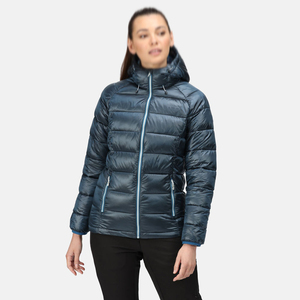 Veste matelassée imperméable bleue pour femme avec capuche et design matelassé, manteau d'hiver grande taille - Product Image 1