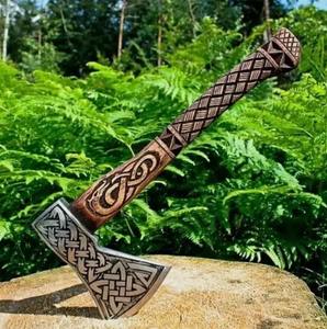 Hache à double lame de qualité industrielle en acier, personnalisée, de qualité supérieure, en acier au carbone, hache viking, manche en bois, en vente - Product Image 1