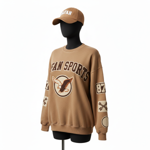 Women Pullover Sweatshirt Premium <b>Brushed</b> Cotton Fleece Relaxed Fit Earth Tone Chenille Patch Logo Women breathable Sweatshirts - Product Image 4